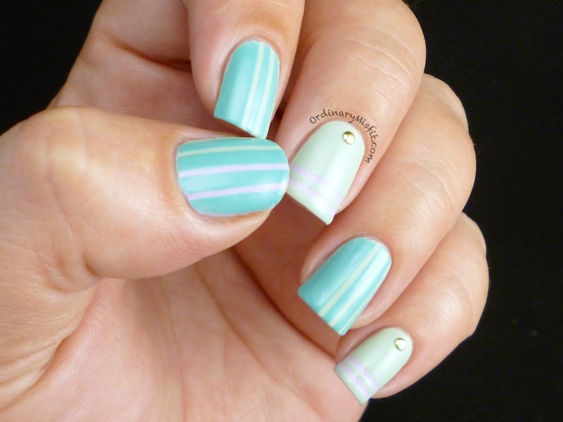 Minty stripes & studs nail art 4