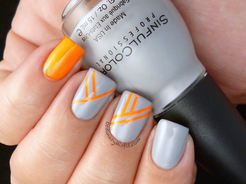 Orange stripes nail art 2