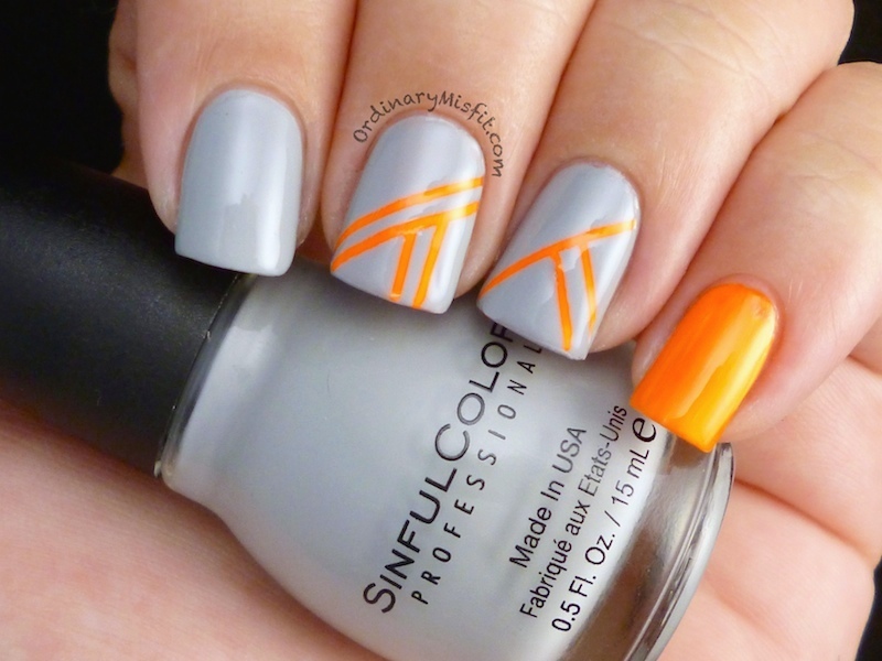 Orange stripes nail art