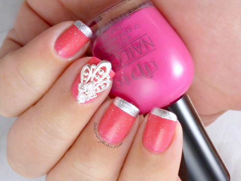 Pink french with nail veil nail art