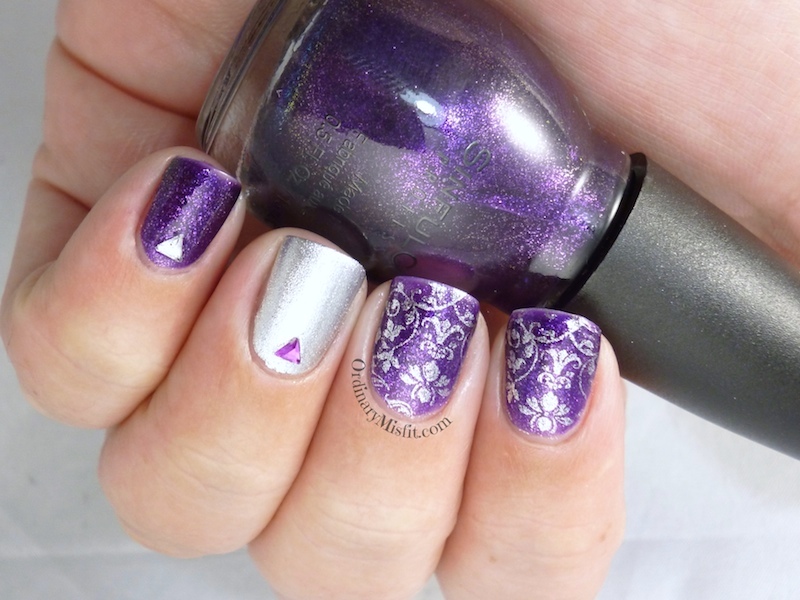 Purple glitter and silver nail art 3
