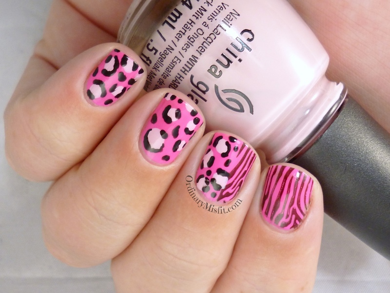 TBT hot pink safari nail art