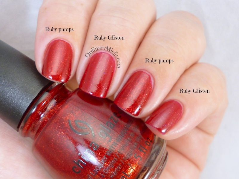 Comparison Sinful Colors Ruby glisten vs China Glaze ruby pumps 3