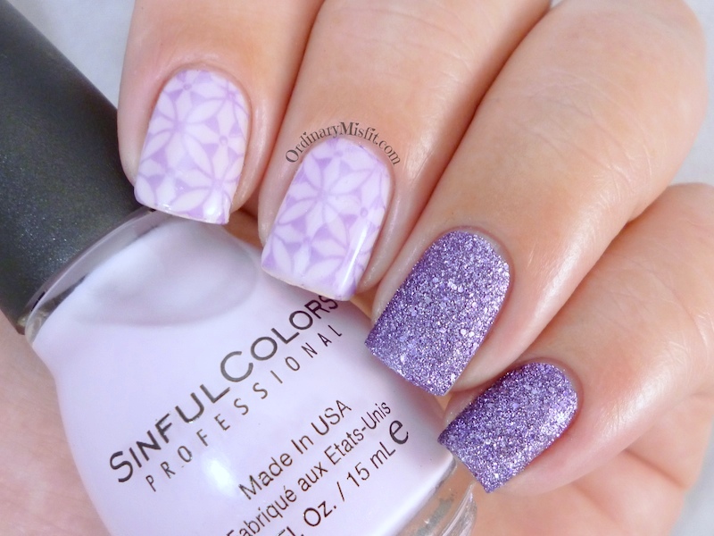Lilac stamp sandwich nail art 2