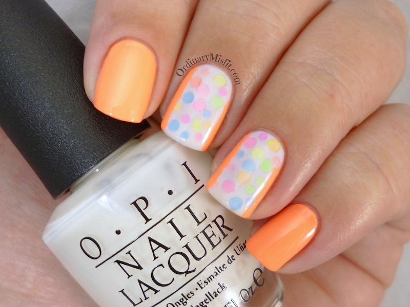 Neon polka dots nail art