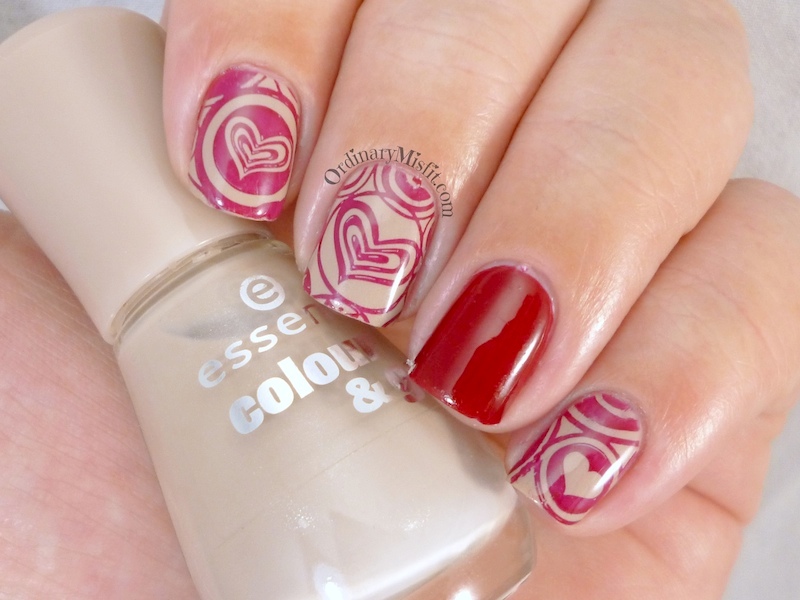 Red on nude stamped nail art 2