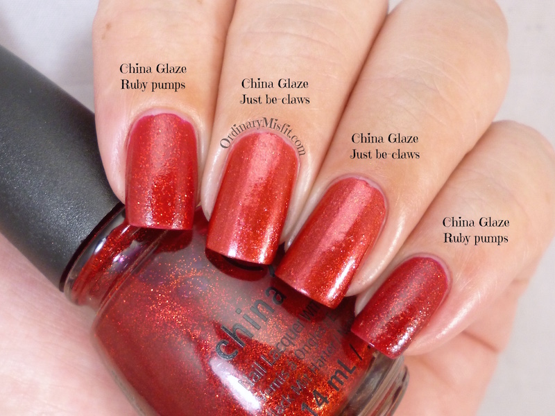 Comparison China Glaze - Just be-claws vs China Glaze - Ruby pumps 2