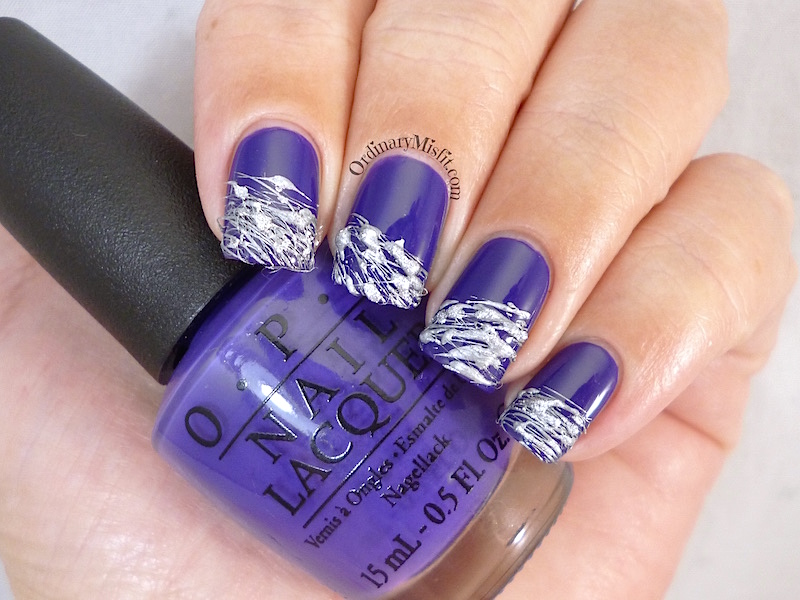 Purple and Silver sugar spun nail art