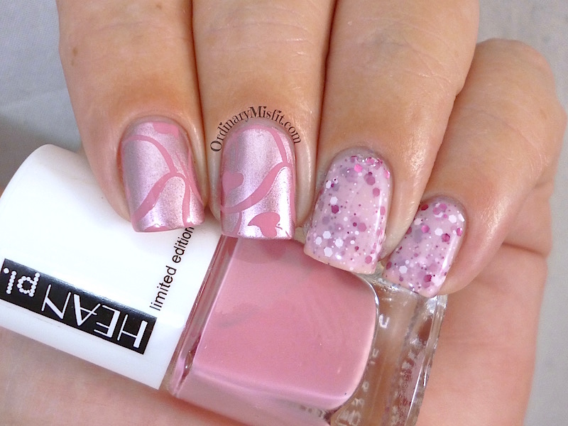 Pink stamped nail art