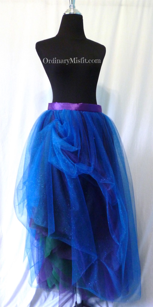 Green, purple, blue adult long tutu front pinned 2