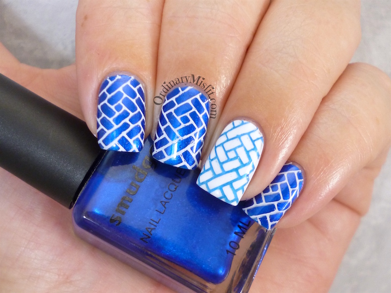 Blue and white nail art