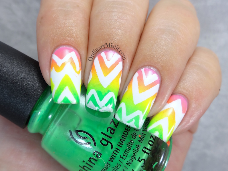 Neon Aztec gradient nail art