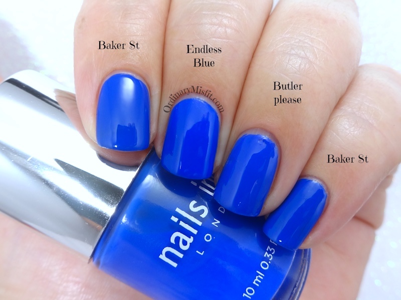 Comparison- Nails Inc - Baker str vs Sinful Colors - Endless blue vs Essie - Butler please