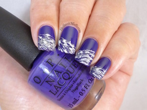 Purple and Silver sugar spun nail art