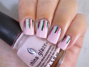 Twinsies Pink & green waterfall nail art