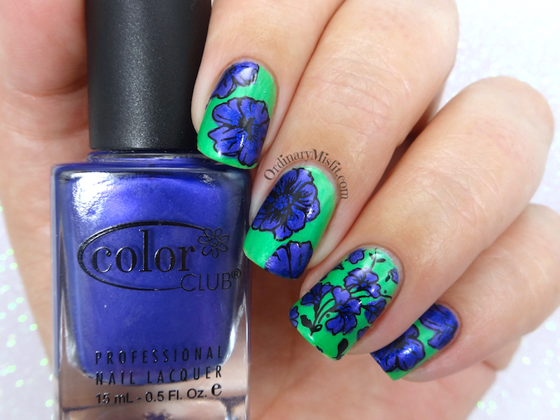 Born Pretty Store stamping plate review BP-L066 Green and purple flowers