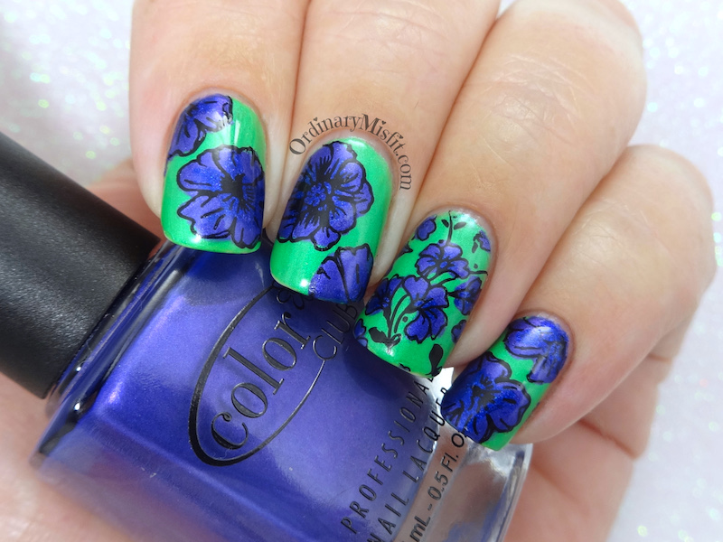 Born Pretty Store stamping plate review BP-L066 Green and purple flowers
