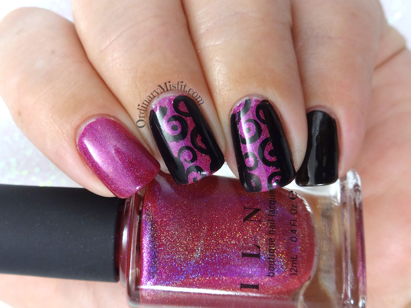 Friday Triad June - Inspired by Kakine nail art Black and pink spirals