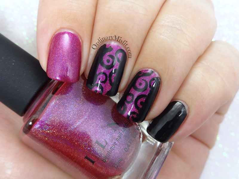 Friday Triad June - Inspired by Kakine nail art Black and pink spirals